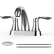 Bathroom Faucet, 4 Inch Bathroom Faucets for Sink 3 Hole, Centerset Bathroom Sink Faucet with Pop Up Drain and cUPC Lead-Free Hose Chrome