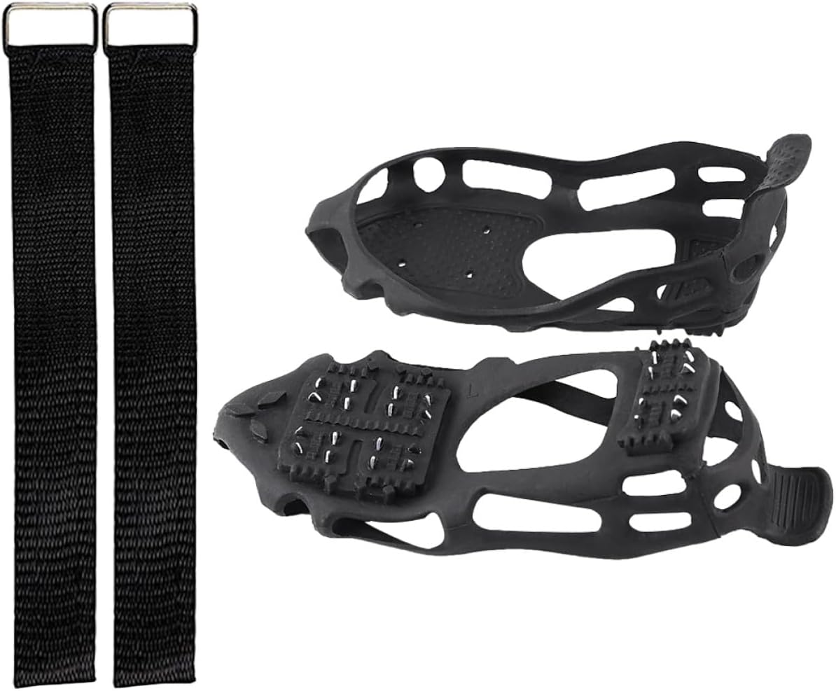 BESTonZON 24-Spike Ice Grippers Shoes Crampons Non-Slip TPE Material Mountaineering Ice Cleats for Hiking Climbing Snow Large Size Outdoor Shoe Covers
