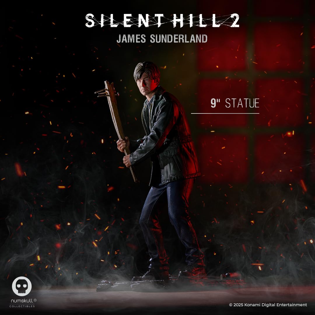 Numskull Silent Hill 2 Statua James Sunderland 23,5 cm – Merchandising Ufficiale Konami – Edizione Limitata Figura da Collezione | PVC dipinto a mano, altezza 23,5 cm, base arrugginita. Espositore da scrivania o mensPer collezionisti e fan di Silent Hill.