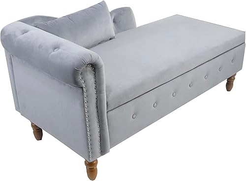 Miniatura 6 de Chaise Lounge para interiores, silla de salón tapizada de terciopelo con almacenamiento y almohada, sofá Chase con brazo enrollado con ribete de