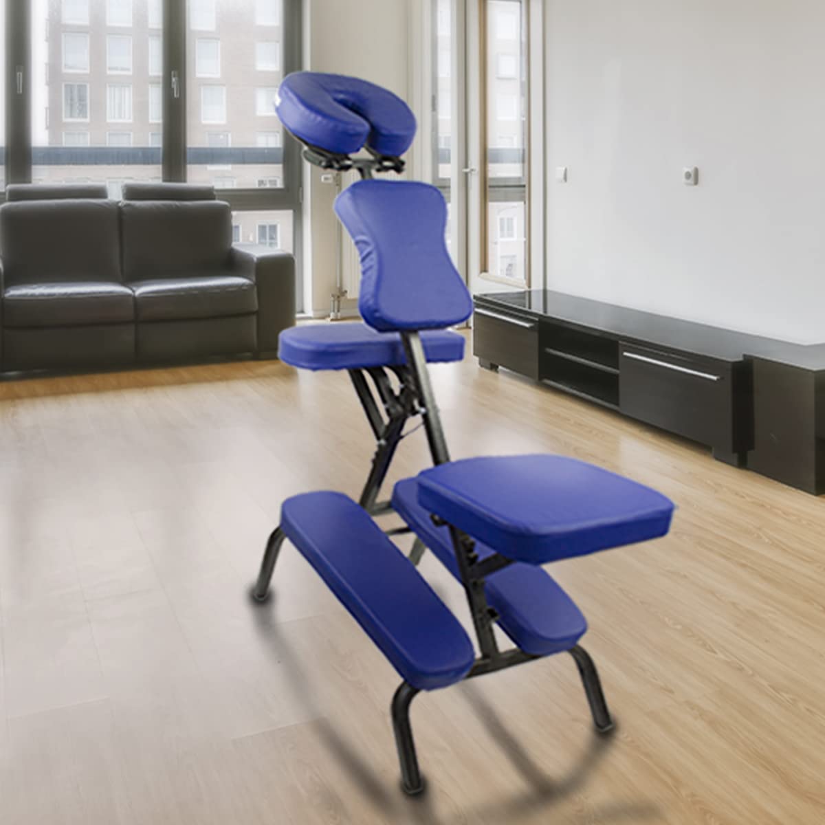 Mobiclinic, Silla de Masaje, Plegable, Regulable, Incluye Bolsa Transporte, Soporta hasta 250kg, Múltiples usos, Tatuaje, Fisioterapia, O estética, con reposacabezas, Portátil, Azul