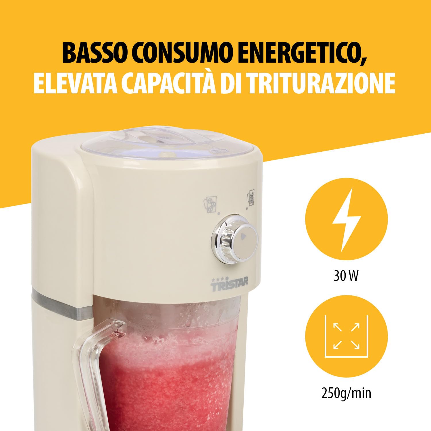 Macchina per granite Tristar - 2 dimensioni di ghiaccio tritato - 250 g di ghiaccio al minuto - contenitore da 1,1 L - scomparto per il ghiaccio da 600 ml - KD-7310