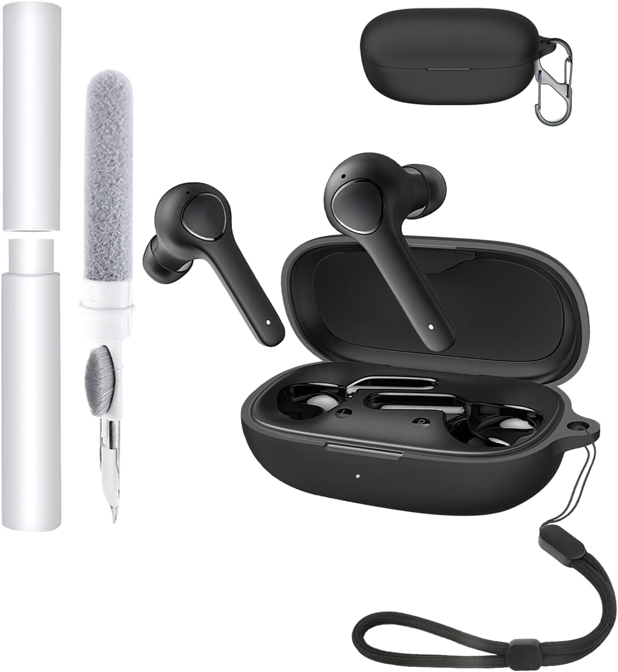 silicone protective case for Anker Soundcore Life P2 earbuds - durable and eco-friendly toergy earphone cover with precise holes and charging compatibility - shock-proof, comfortable touch,black
