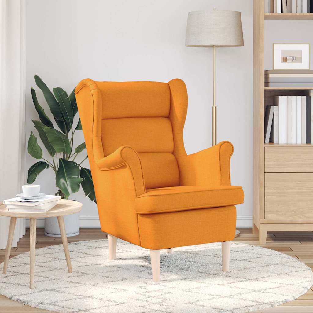 Sillón amarillo oscuro, 74 x 84 x 100 cm, sillón de salón con funda de tela, silla tapizada para dormitorio, estructura de madera maciza, cómodo sillón orejero