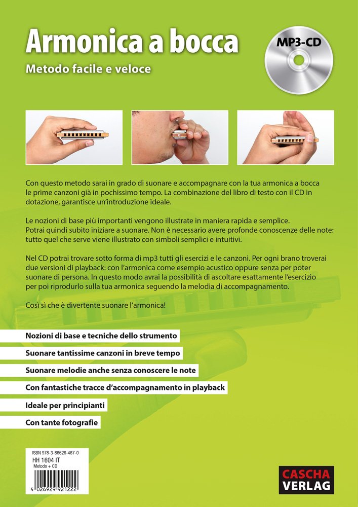 CASCHA Set d'apprentissage avec un harmonica diatonique de haute qualité en do majeur, méthode italienne pour débutants, étui et chiffon de nettoyage, idéal pour débutants & adultes, Noir