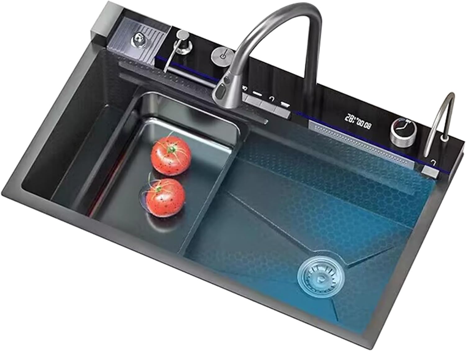 UPIKIT Waterfall kitchen Sink Single Bowl Sink Waterfall Sink Workstation Domestic Sink Set, Integrated Sink with LED Temperature Display Double Waterfall Pull-out Faucet