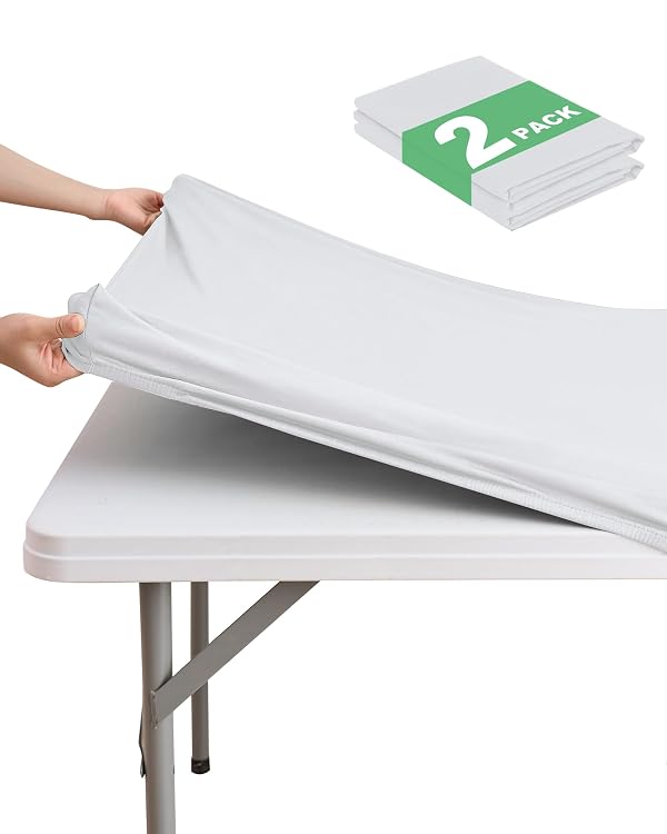 KeyWave Fitted Card Table Covers - Spandex Outdoor Water-Resistant Square Tablecloth with Elastic, 2 Pack Stretchy Table Cloths for Picnic Camping 34x34 Inch, White by KeyWave - Used condition - US$8.54