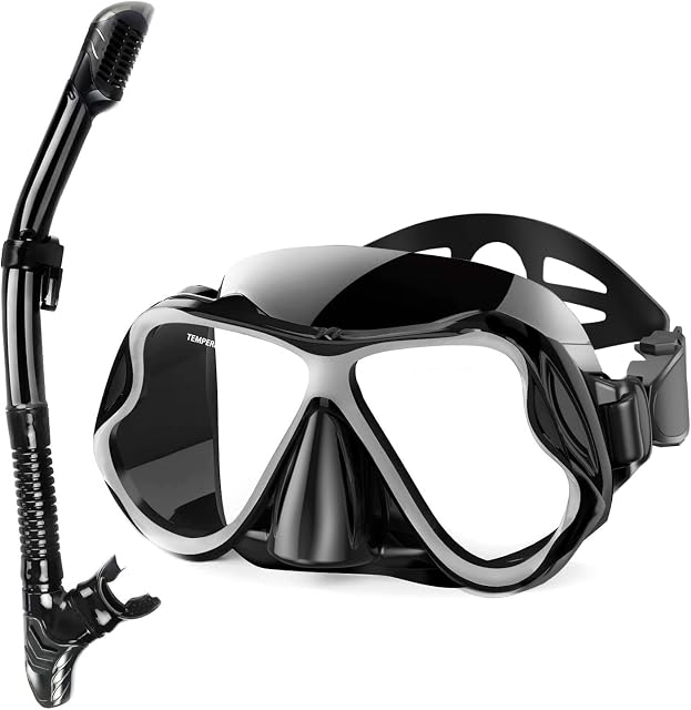 Karvipark Dry Snorkel Set, Anti-Fog Scuba Snorkelling Packages, Panoramic Wide View Snorkelling Goggle, Easy Breathing and Professional Snorkelling Gear for Adults