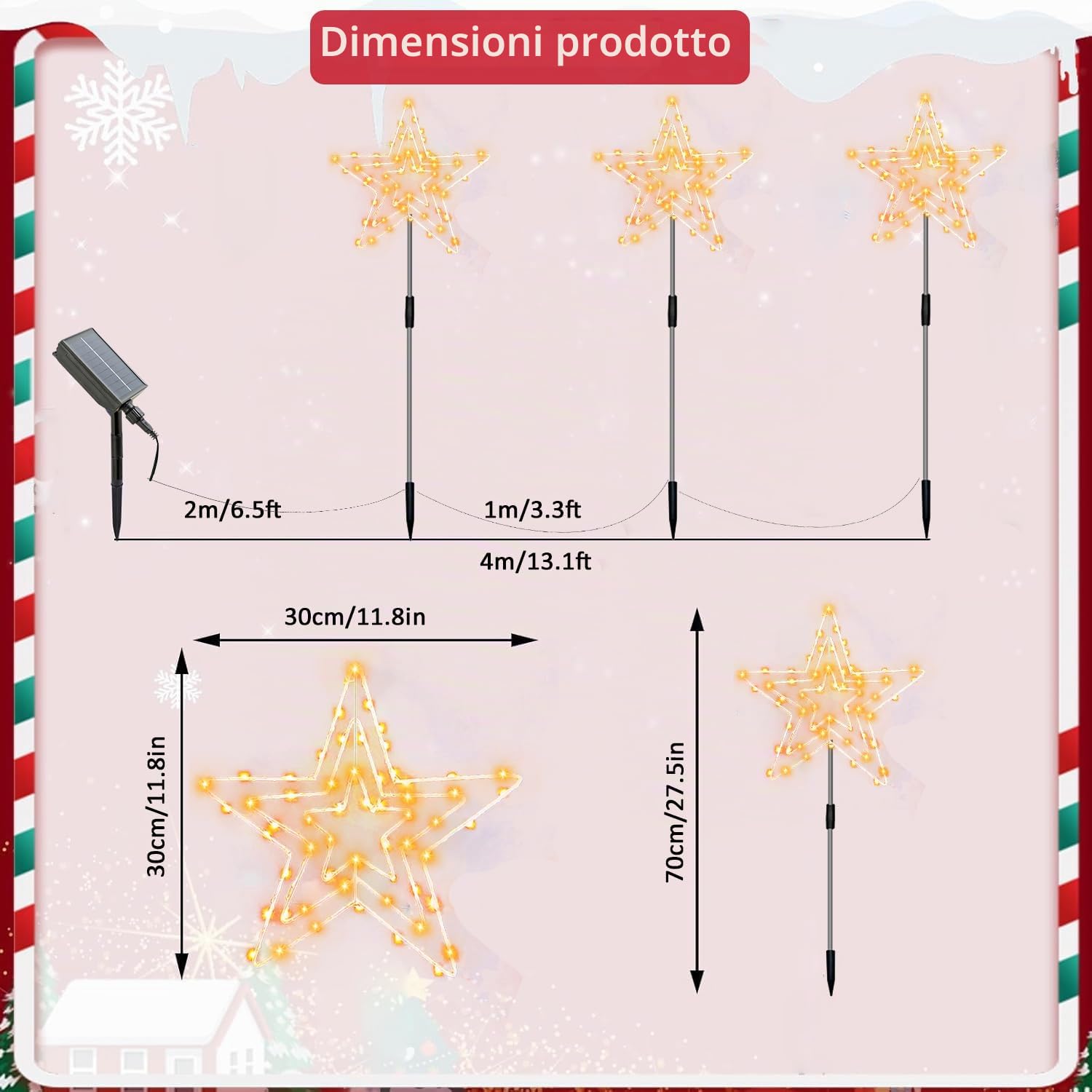 Luci Natalizie Solari 3 Pezzi Stella di Natale Luminosa | Decorazioni Natalizie per Esterno a Forma di Stella IP65 Impermeabile Lampade Solari da Giardino per Cortile Prato