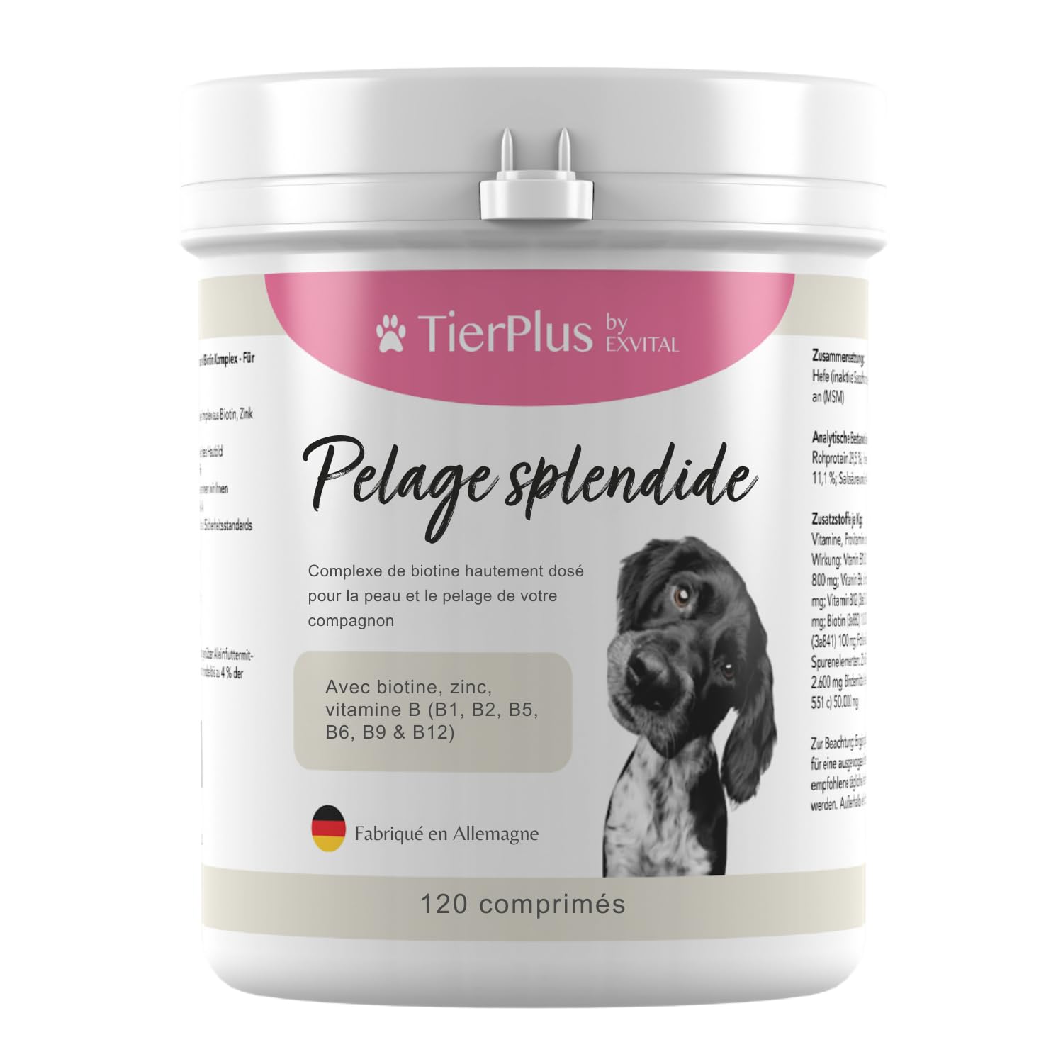 TierPlus Haarpracht, complexe de biotine hautement dosé pour chien, contre la chute des cheveux, les démangeaisons et la peau sèche - Pour un pelage brillant et une belle peau, 120 comprimés