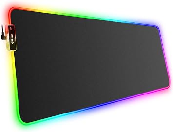 Hcman RGB Gaming Mouse Mat Pad, Large Thick 800 300 4mm L Extended Led Mousepad with Non-Slip Rubber Base, Soft Computer Keyboard Mice Mat for Macbook, PC, Laptop, Desk - Black