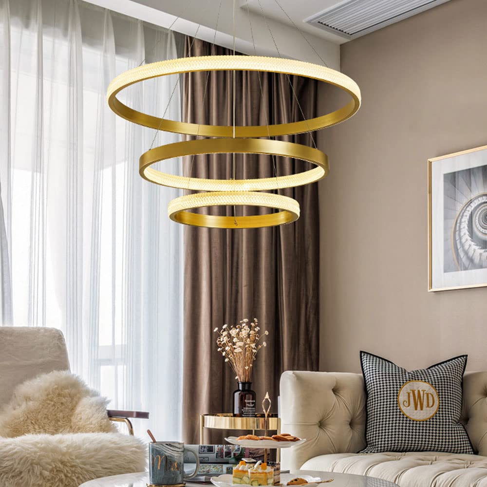 Suspension compatible avec salon et cuisine à 3 anneaux cercle lumineux