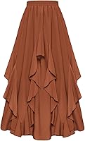 SCARLETDARKNESS Women's Renaissance Ruffled Chiffon Maxi Skirt - Flowy Irregular Hem Long Skirt with Pockets