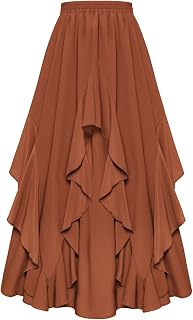 SCARLETDARKNESS Women's Renaissance Ruffled Chiffon Maxi Skirt - Flowy Irregular Hem Long Skirt with Pockets