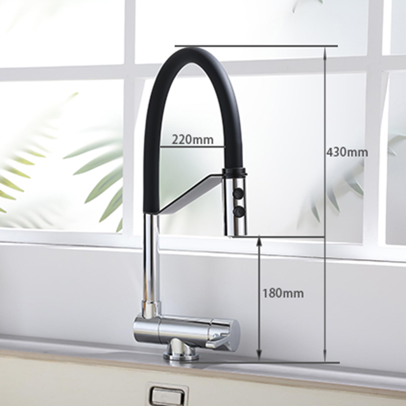 Grifo de Cocina Plegable Negro con rociador extraíble, Monomando, rotación de 360°, Montaje en Pared, instalación de un Solo Orificio