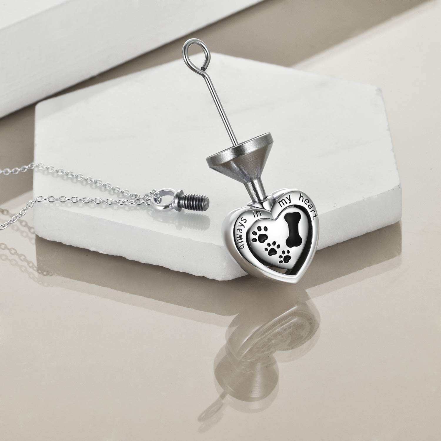 URONE Dog Urn Necklace for Ashes Sterling Silver Dog Heart Cremation Keepsake Pendant Pet Memorial Jewellery Gifts for Women - Image 3