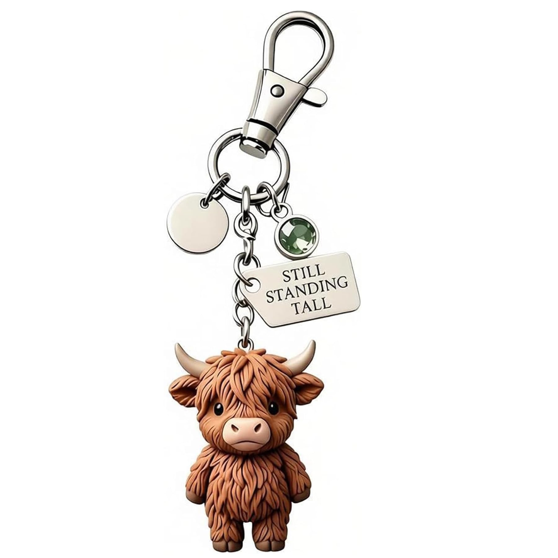 A Little Highland Cow for You Keychain, Cute 3D Resin Cow Keychain with Birthstone Charm, Inspirational Gift