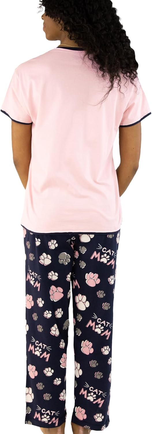 Lazy One Women's Pajama Set, Short Sleeves with Cute Prints, Relaxed Fit, Dog and Cat Prints - Image 2