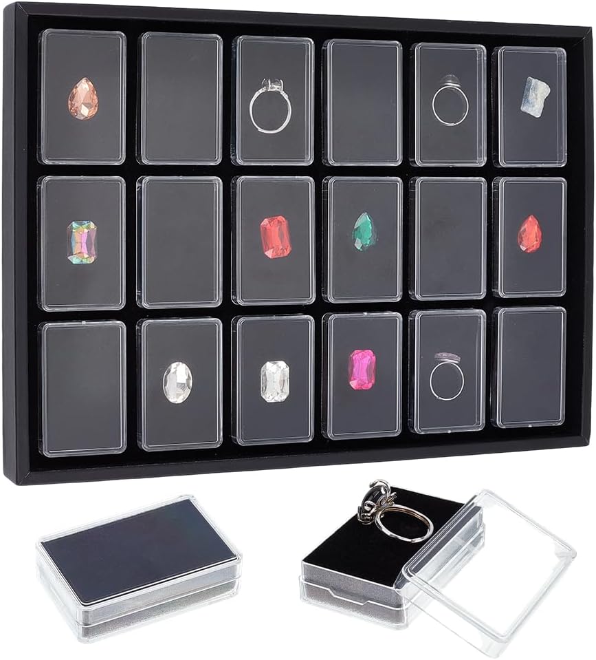 PH PandaHall Gemstone Display Case 18pcs 2.24"x1.46" Diamond Storage Box Gem Display Tray Small Jewelry Organizer Container Gem Jars with Sponge for Collectibles Rhinestone Crystal Beads Small Item