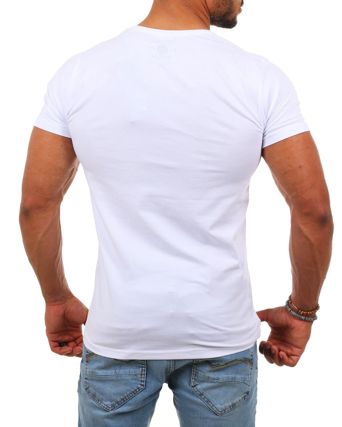 Young & Rich Herren Uni Basic T-Shirt mit Rundhals Ausschnitt einfarbig Stretch körperbetonte Dehnbare Passform 1701