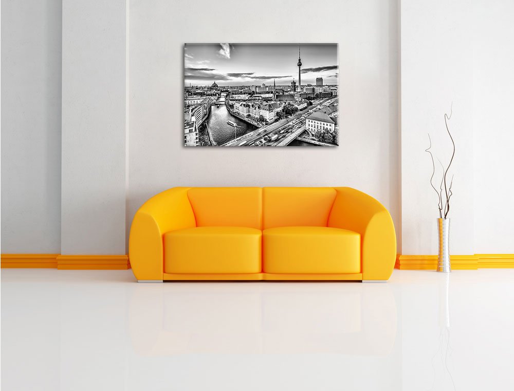 Pixxprint Monocrome, Skyline von Berlin, Größe: 120x80cm, Leinwandbild, fertig gespannt, Wandbild, Dekoration, Kunstdruck, kein Poster