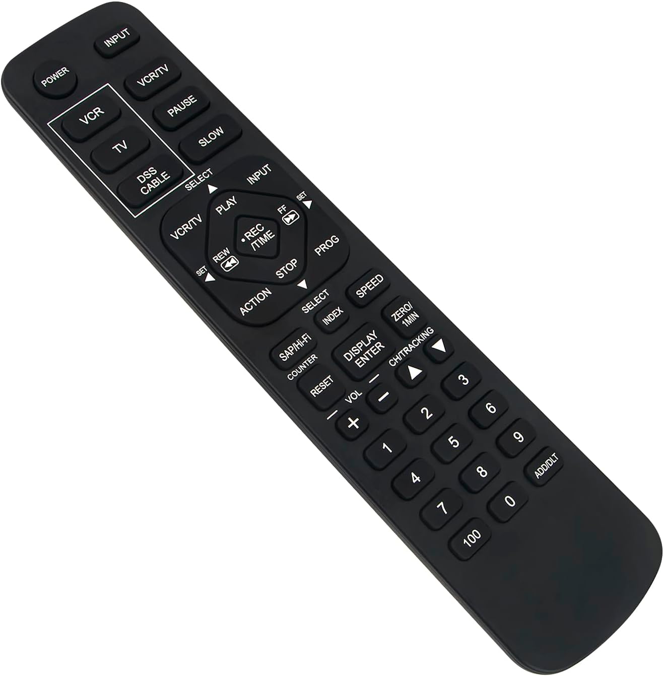 Front view of the WINFLIKE VSQS1559 remote control, showing all buttons and their labels.