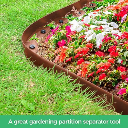 2-Inch x 33 FT Landscape Edging Border with 50 Spikes, No Dig Garden Edging Lawn Edging Border Kit, Plastic Edging Border Flexible for Garden Flower Beds Lawn Yard Pathway (Brown) by FunFanso - Used condition - Image 2