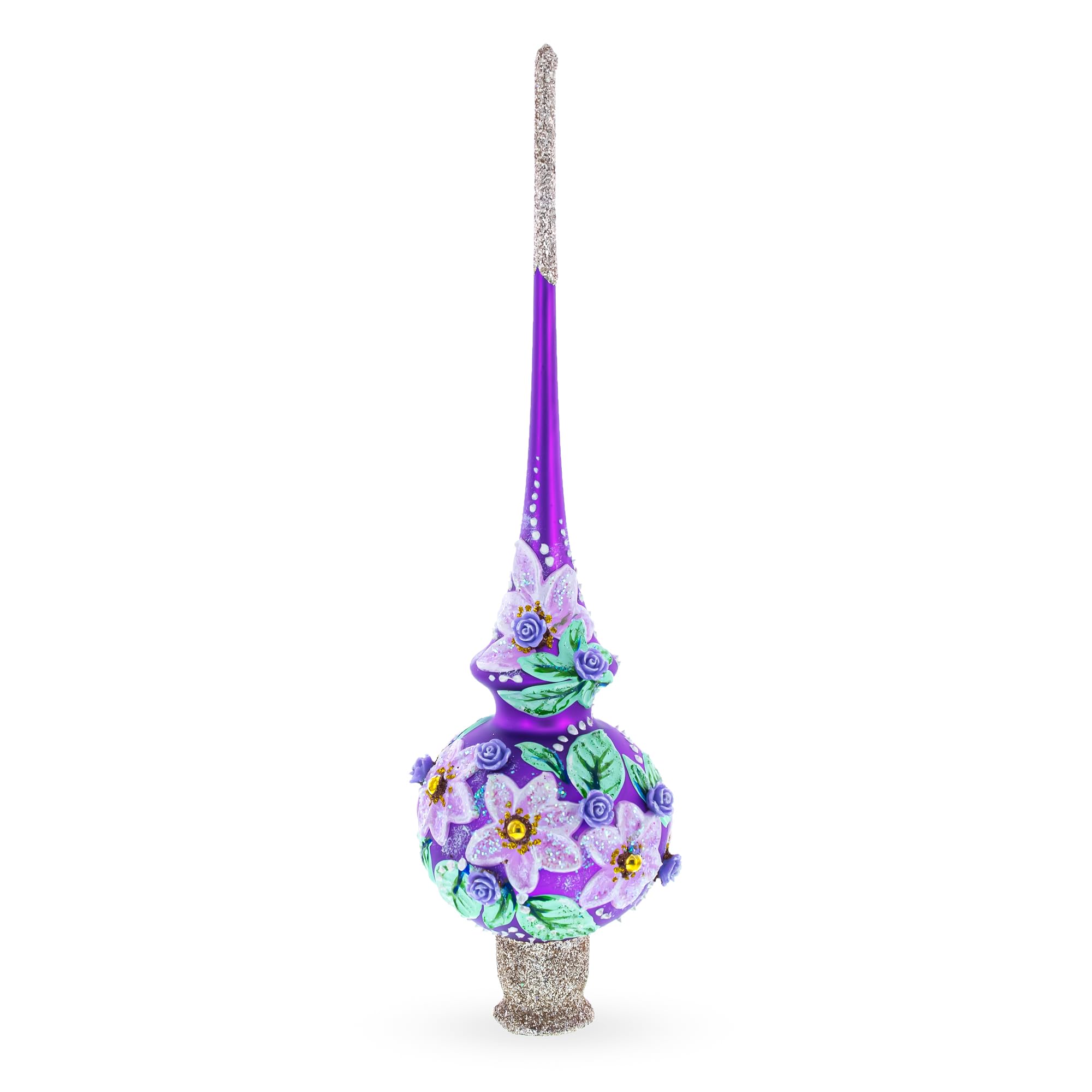 Topper de Árbol de Navidad Púrpura de Vidrio Soplado Hecho a Mano en Rosa Dimensional de 11 Pulgadas
