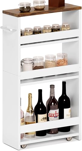 Miniatura 13 de MARTY Carrito utilitario delgado de 4 niveles con mango de ruedas, carrito de almacenamiento de cocina, organizador de estantería móvil deslizante