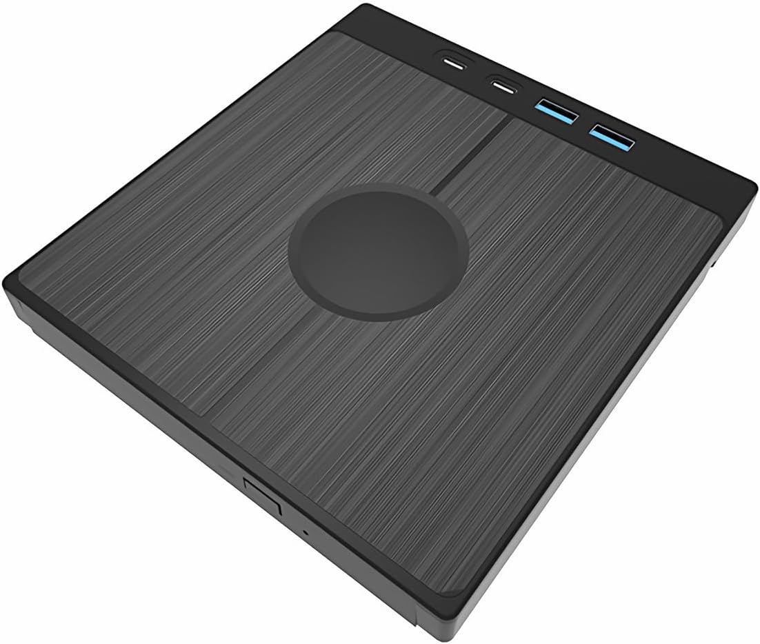 External CD DVD Drive with USB Hub, Portable DVD/CD Reader Writer Burner with 2 USB 3.0 Ports and 2 Type-C Ports, SD/TF Card Reader for Laptop Desktop PC
