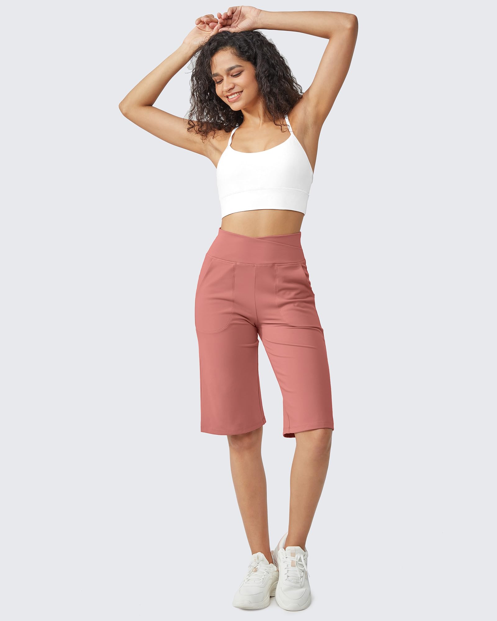 G4Free Pantaloni Capri da donna, lunghezza 35,6 cm, lunghezza al ginocchio, gamba larga, per yoga, stile casual, estivo, con tasche