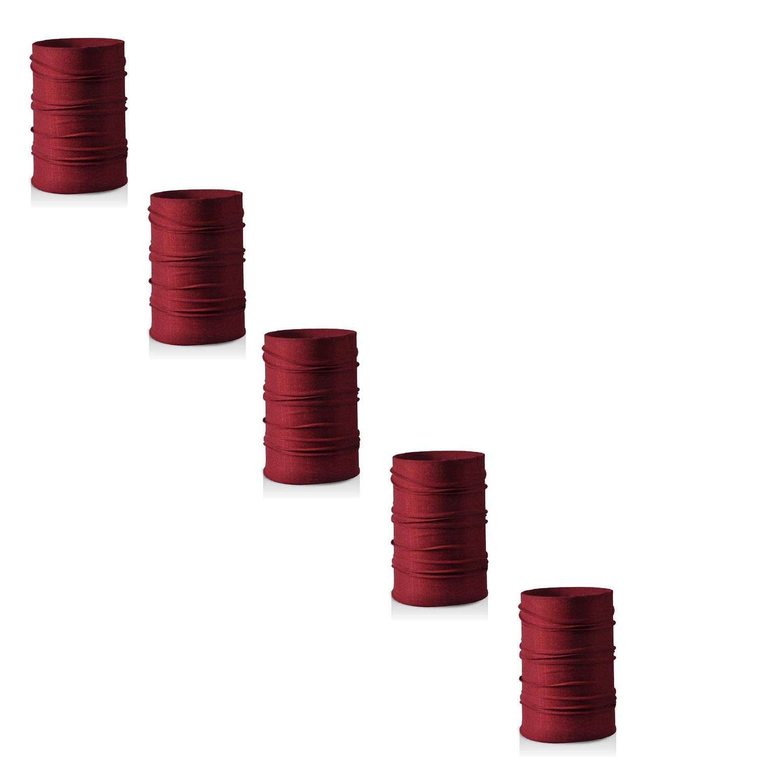 Unisex Seamless Bandana Headband Face Mask Cover for Dust & Wind Protection, Bike Riding & Outdoor Sports Free Size (Pack Of 5, Maroon)