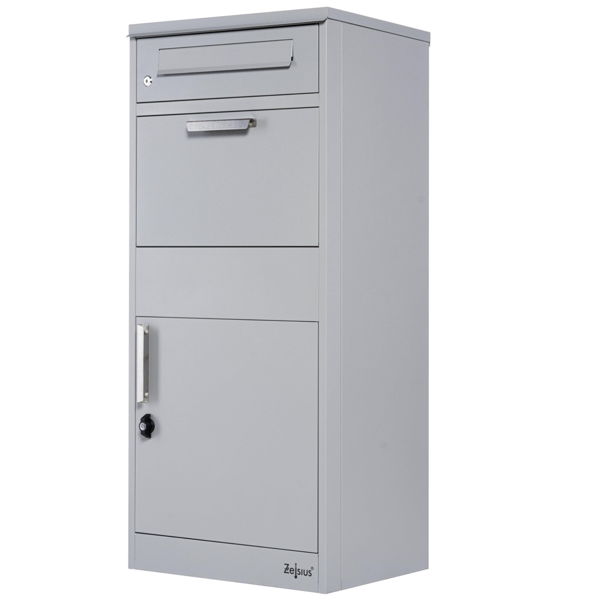 Zelsius Buzón de Correo para Paquetería en Acero Galvanizado con Recubrimiento de Polvo y Elementos de Acero Inoxidable | Color Gris Antracita | con Tope de Retorno Integrado | Montaje al Suelo