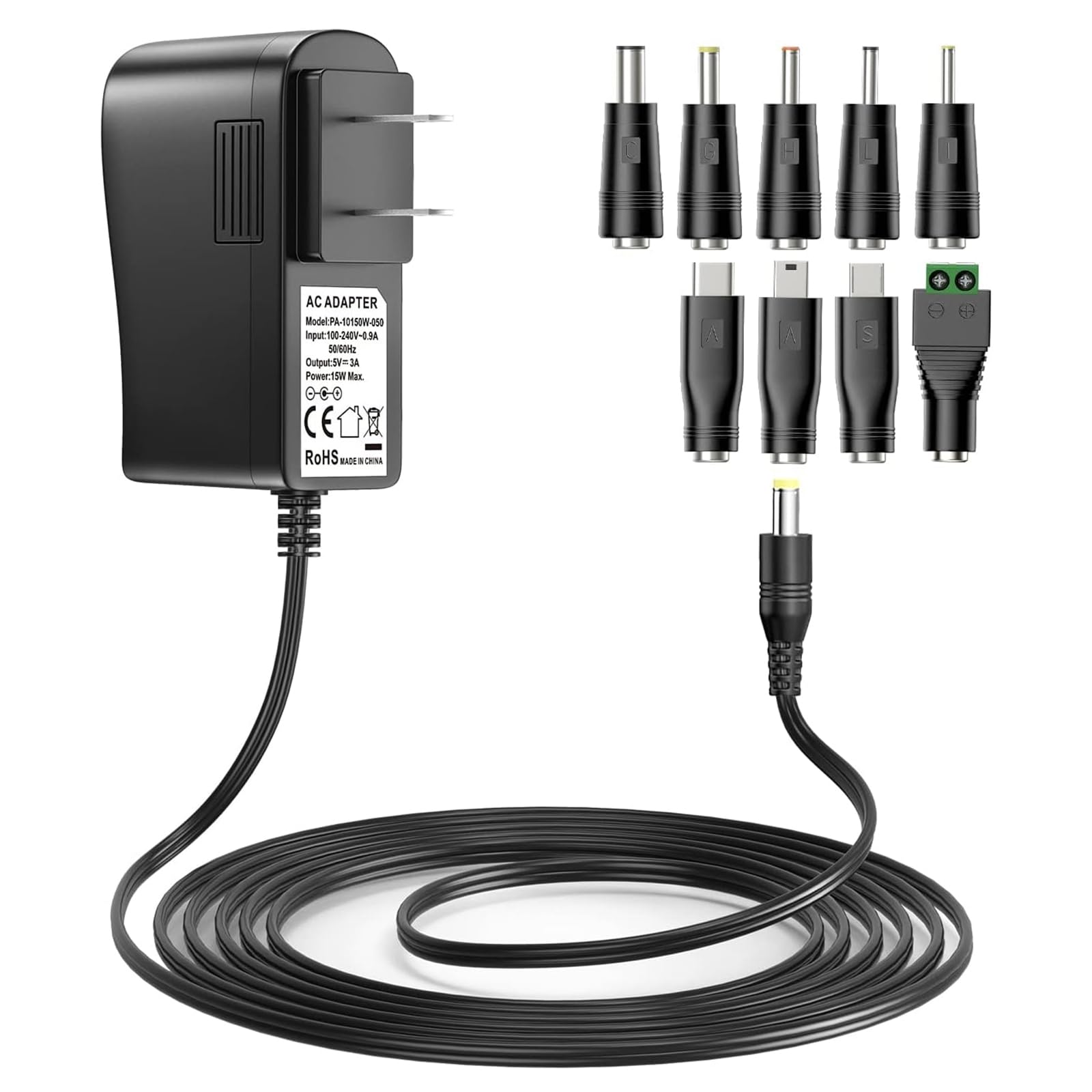 Nextbook Tablet Charger Adapter 5V 3A 2A 2.5A 1A AC DC Adapter w/ 9 Tips for Amazon Fire USB Hub TV Box LED Pixel Light Camera Speaker GPS Toys Webcam Router Power Supply Cord