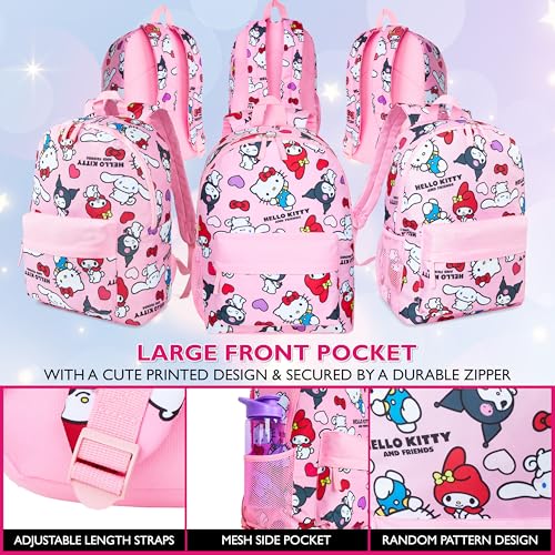 Hello Kitty Sanrio Backpack Kawaii Girls Backpacks with Pocket All Over Print Kuromi My Melody Cute Travel Bag Anime Gifts for Girls4