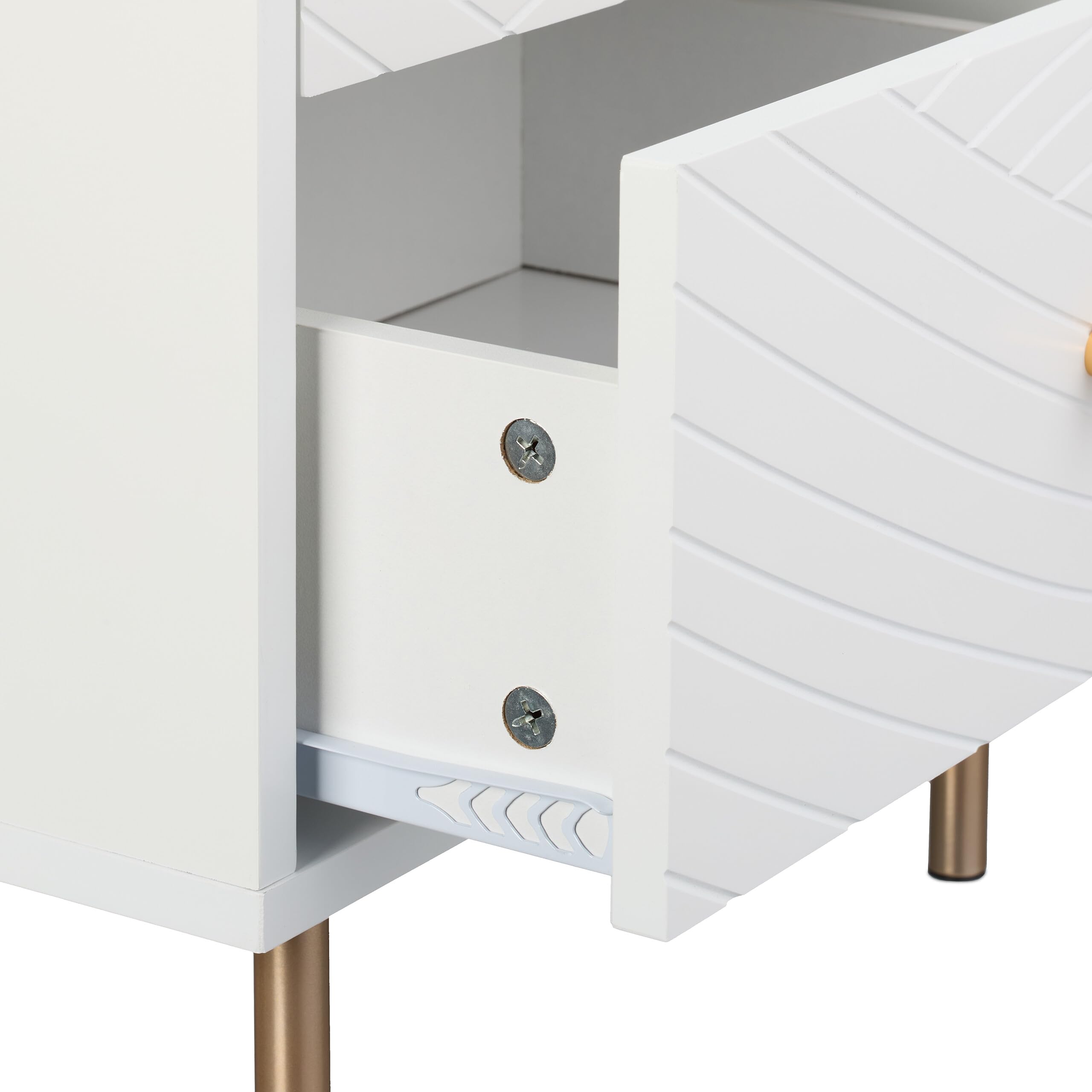 Relaxdays 2 Mesitas de Noche con 2 Cajones, Mesilla Dormitorio, Mesas Auxiliares de Cama, 52 x 45 x 40 cm, Blanco/Dorado