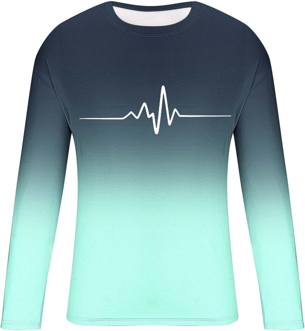 Cambkatl Mens EKG Print Gradient T-Shirts - Fashion Fall Loose Casual Crewneck Long Sleeve Pullover Workout Sweatshirts