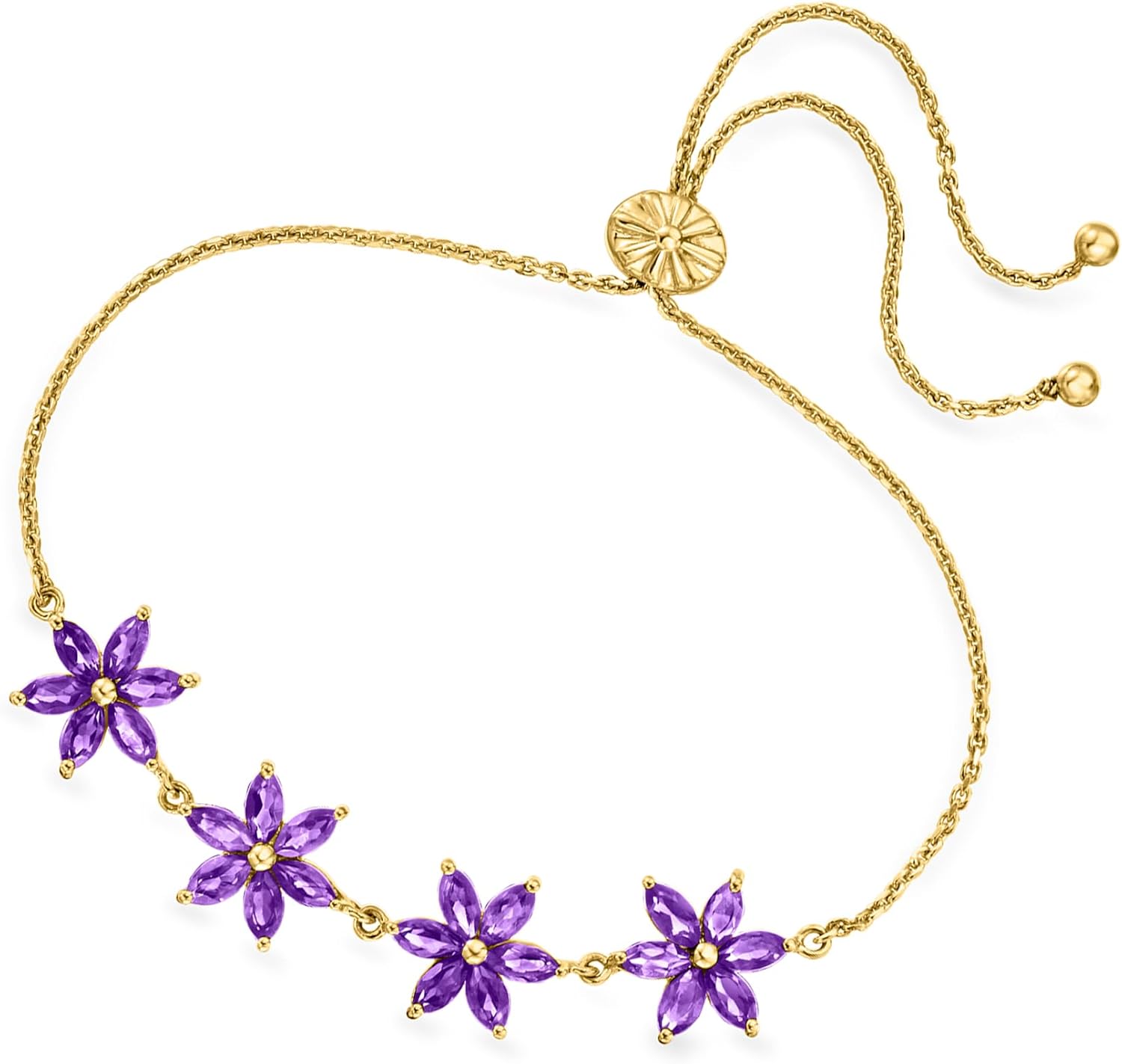 Ross-Simons 3.50 ct. t.w. Amethyst Flower Bolo Bracelet in 18kt Gold Over Sterling