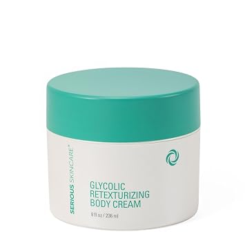 Serious Skincare, Glycolic Firming Retexturizing Body Cream with BODY FITTM, Moisturizing Lotion for Dry Skin, for Loose Crepey Skin Arms, Legs, Belly, Gentle Exfoliation for Smooth & Glowing Skin 8 Oz