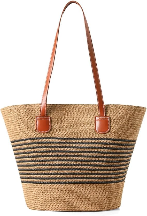 MINGRI Straw Bags for Women 2025 Travel Straw Tote Bag,Summer Beach Purses Woven Shoulder Hobo Handbag