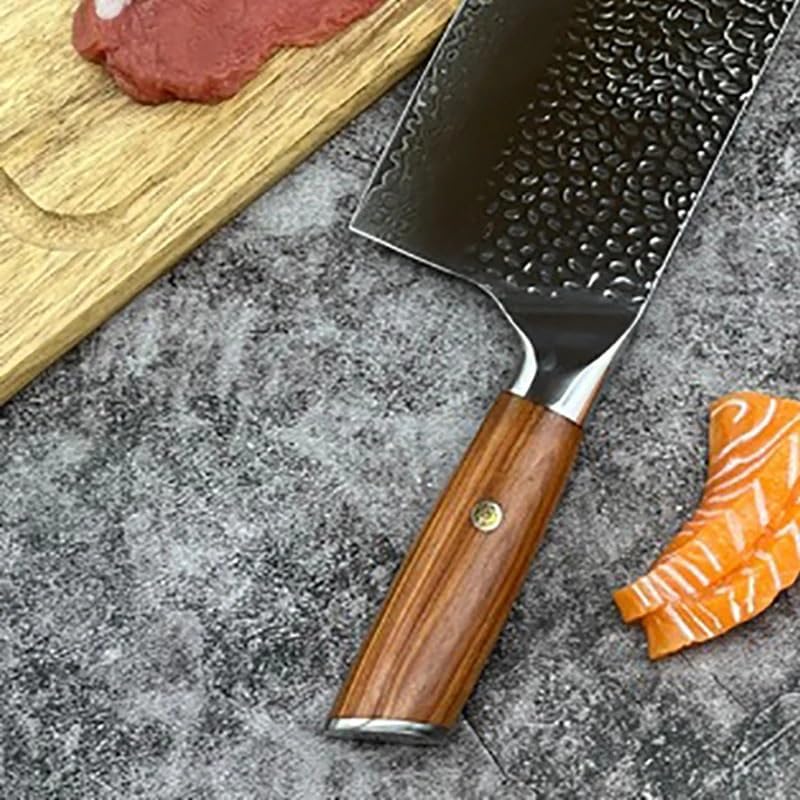 Meat Cleaver,Cleaver Knife 8 Inch Slicing Knife Wood Handle 10Cr15MoV Damascus Steel Blade Sharp Chef Cleaver Handmade Forged Kitchen Knife Cooking Tools, LAMAJIGA5844