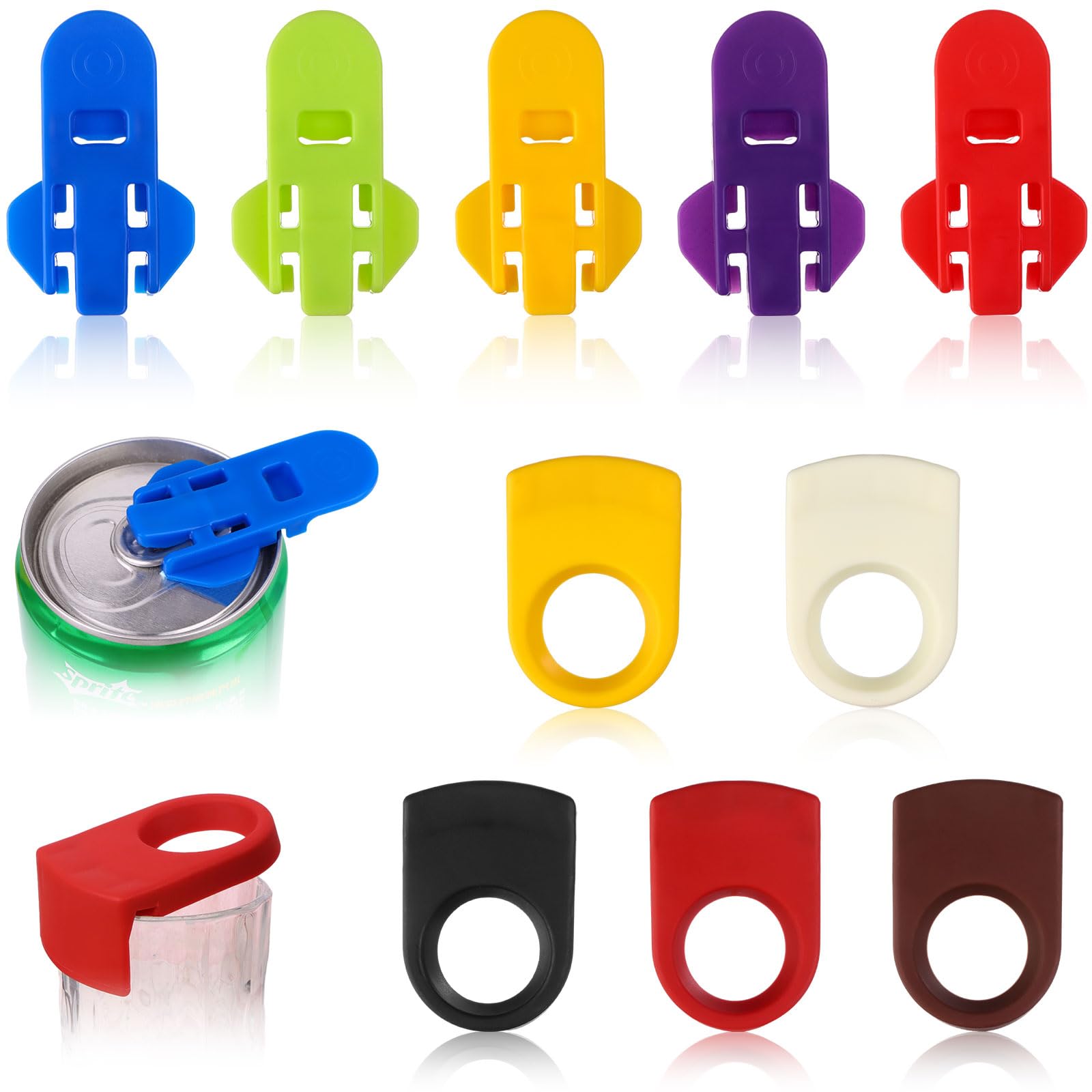 10Pcs Cocktail Bottle Clips and Plastic Beer Can Opener Soda Can Tab Opener Beer Bottle Holder Clips for Soda Beer Drink Wine Birthday Wedding Christmas Party(Random Color)