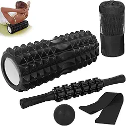 Rolo Liberação Miofascial,Rolo De Liberação Miofascial,5 em 1,Rolos De Espuma De Alta Densidade Para Massagem Muscular Profunda Em Pilates, Ioga e Fitness Para Liberar Pontos De Gatilho. (preto)