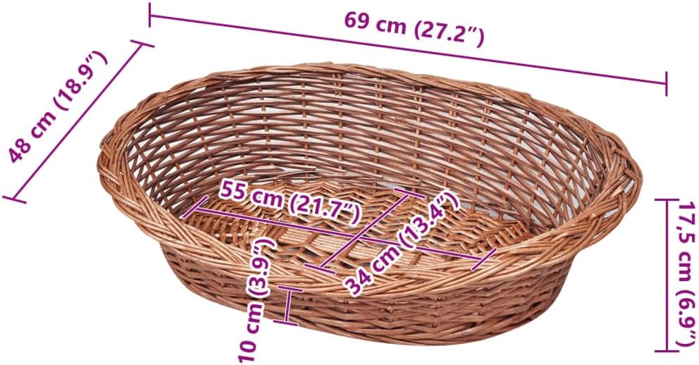 vidaXL Dog Basket Natural Willow 27.6 in Light Weight Dog Basket