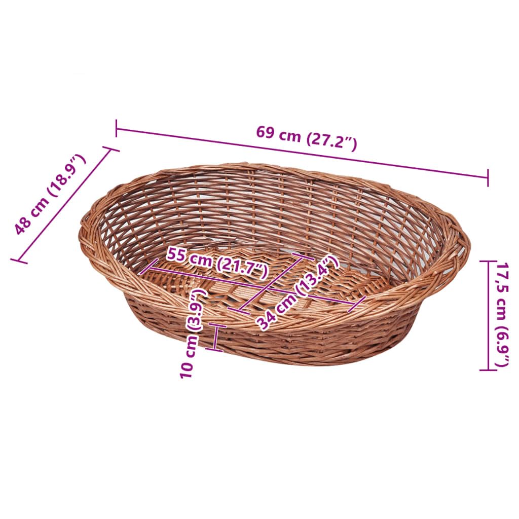 Hundekorb aus Weide Natur 69 cm für Hundebett Liegeplatz Komfort, handgefertigtes Weidengeflecht Körbchen für Katzen Hunde Welpen Senioren