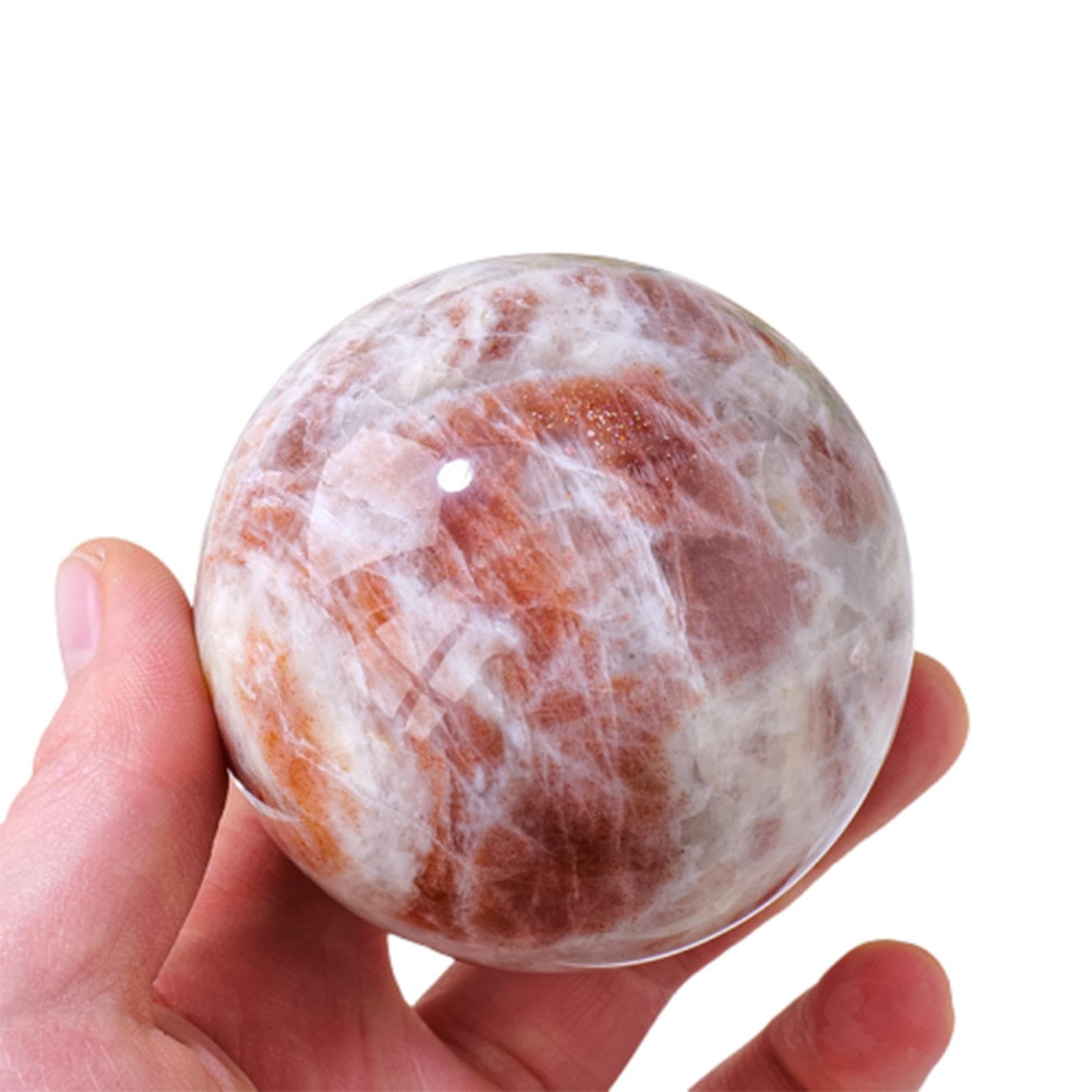 YLQUXEUV Crystal Ball Sun Stone Sphere Moonstone Polished Gemstone Feng Shui Ornament Divination Witchcraft Home Decor,50-55mm
