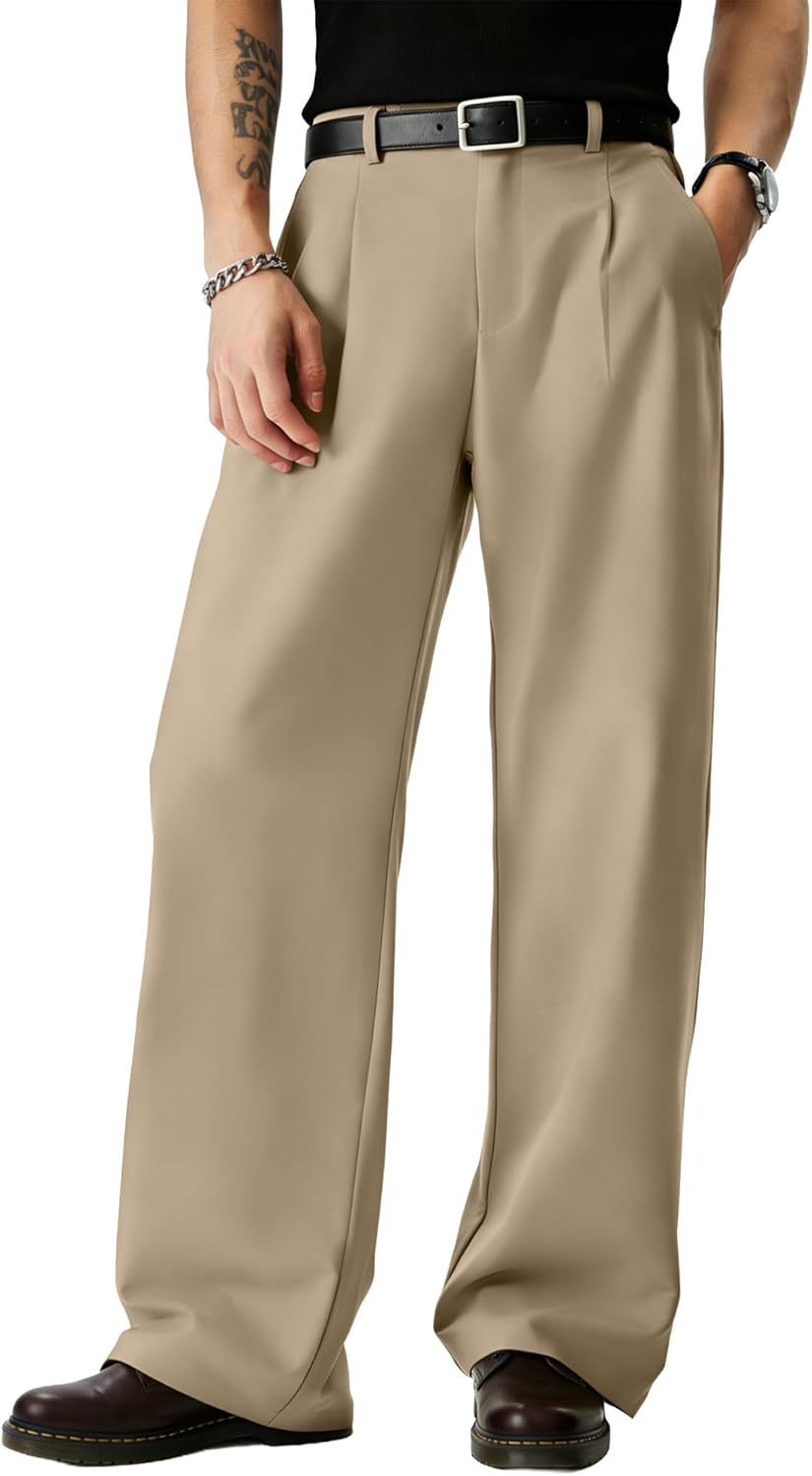 JMIERR Mens Baggy Casual Dress Pants Lightweight Pleated Old Money Wide Leg Pants Loose Relaxed Fit Trousers