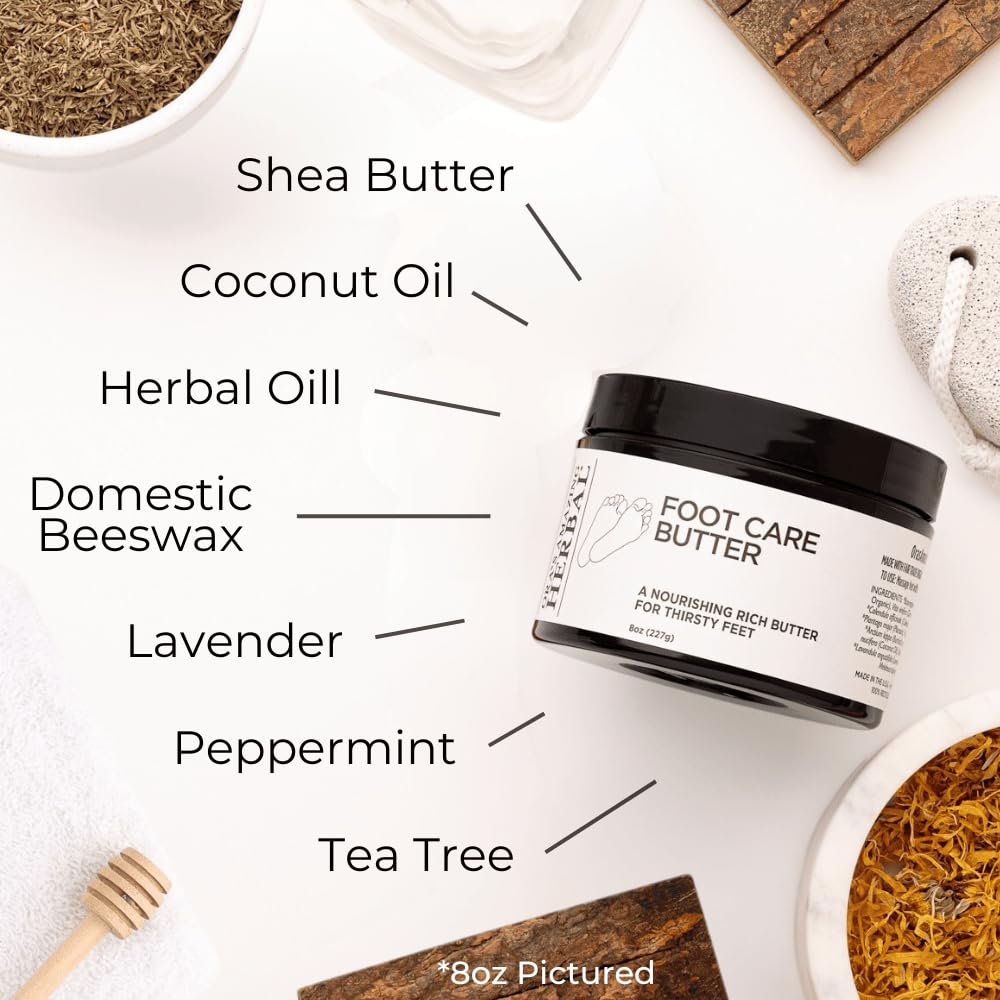 Mantequilla para el cuidado de pies, bálsamo para talones, bálsamo para pies, crema reparadora para talones y pies secos agrietados, lavanda, árbol de té y menta, tarro de plástico 100% reciclado, 3