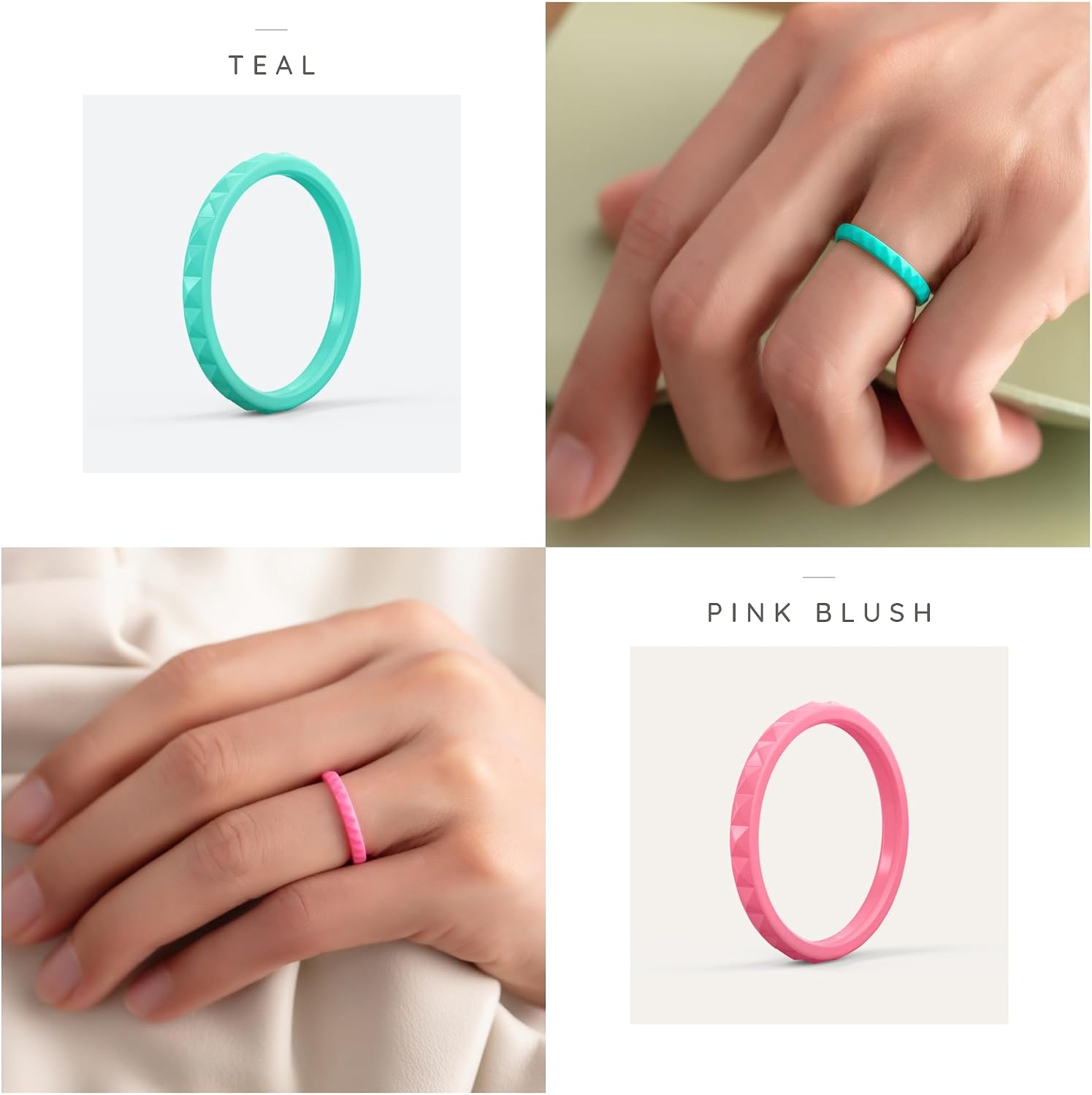 ThunderFit Silicone Wedding Bands for Women, Rubber Wedding Rings with Diamond Pattern 2.6mm Wide 2.1mm Thick - 1/4/8 Variety Multipack