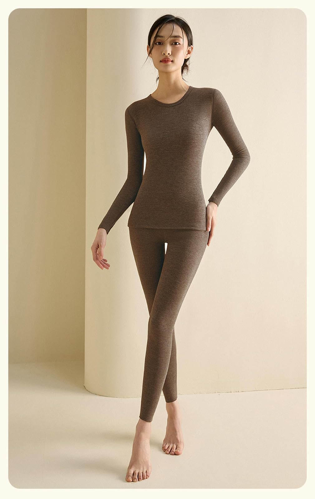 sous-Vêtements Thermiques Laine Ronde Et Soie Chaude À Chaud Automne d'hiver pour Femmes-café Léger-XL